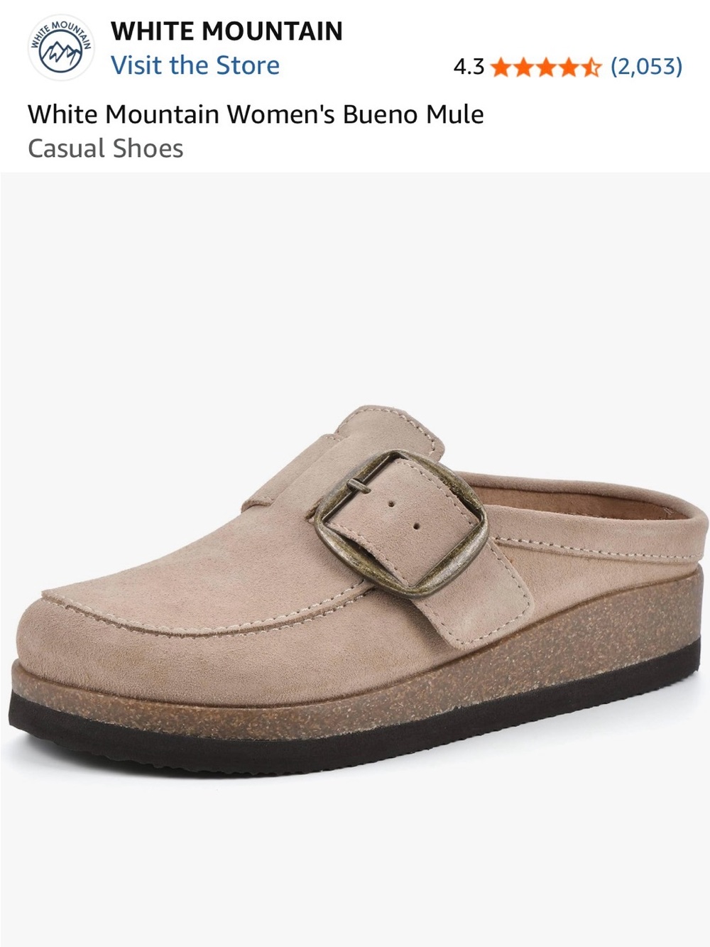 White Mountain Taupe Suede Slip-On Mule with Buckle